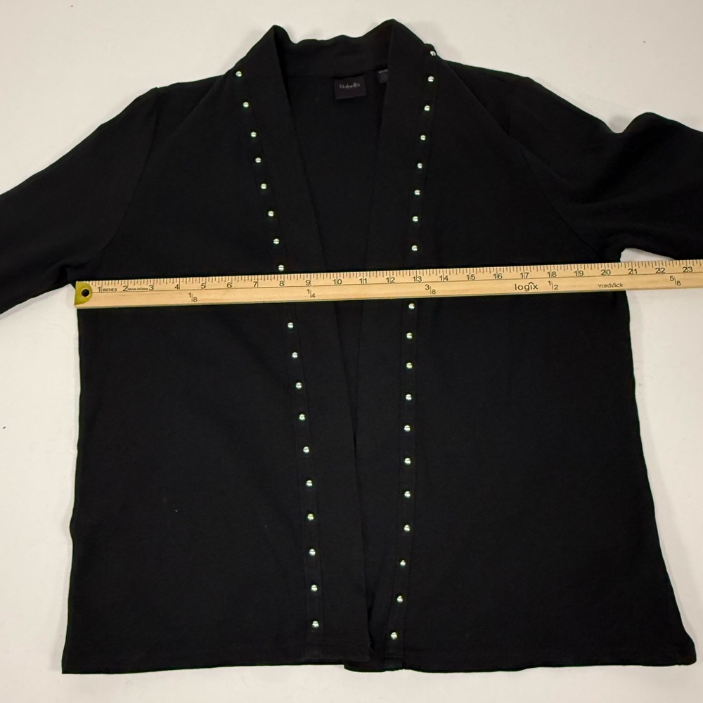 Studded Open Front Rafaella Black Cotton Knit Cardigan Size MP Petite Medium - Picture 4 of 9
